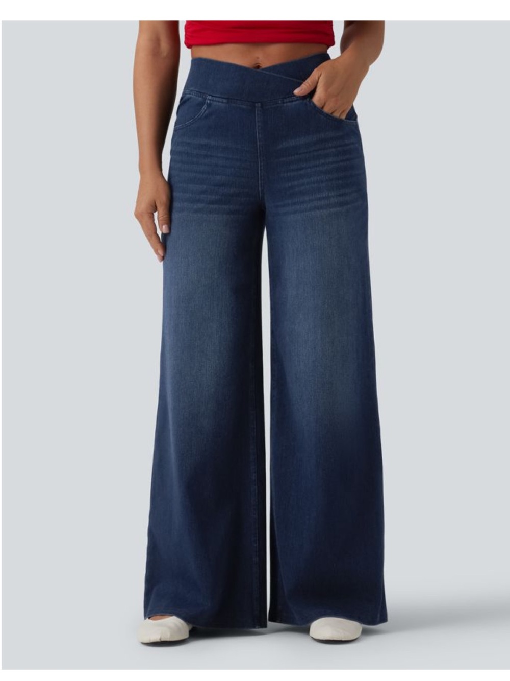 Halara Flex High Waisted Crossover Jeans Women's Large Flare Denim Stretch NWT